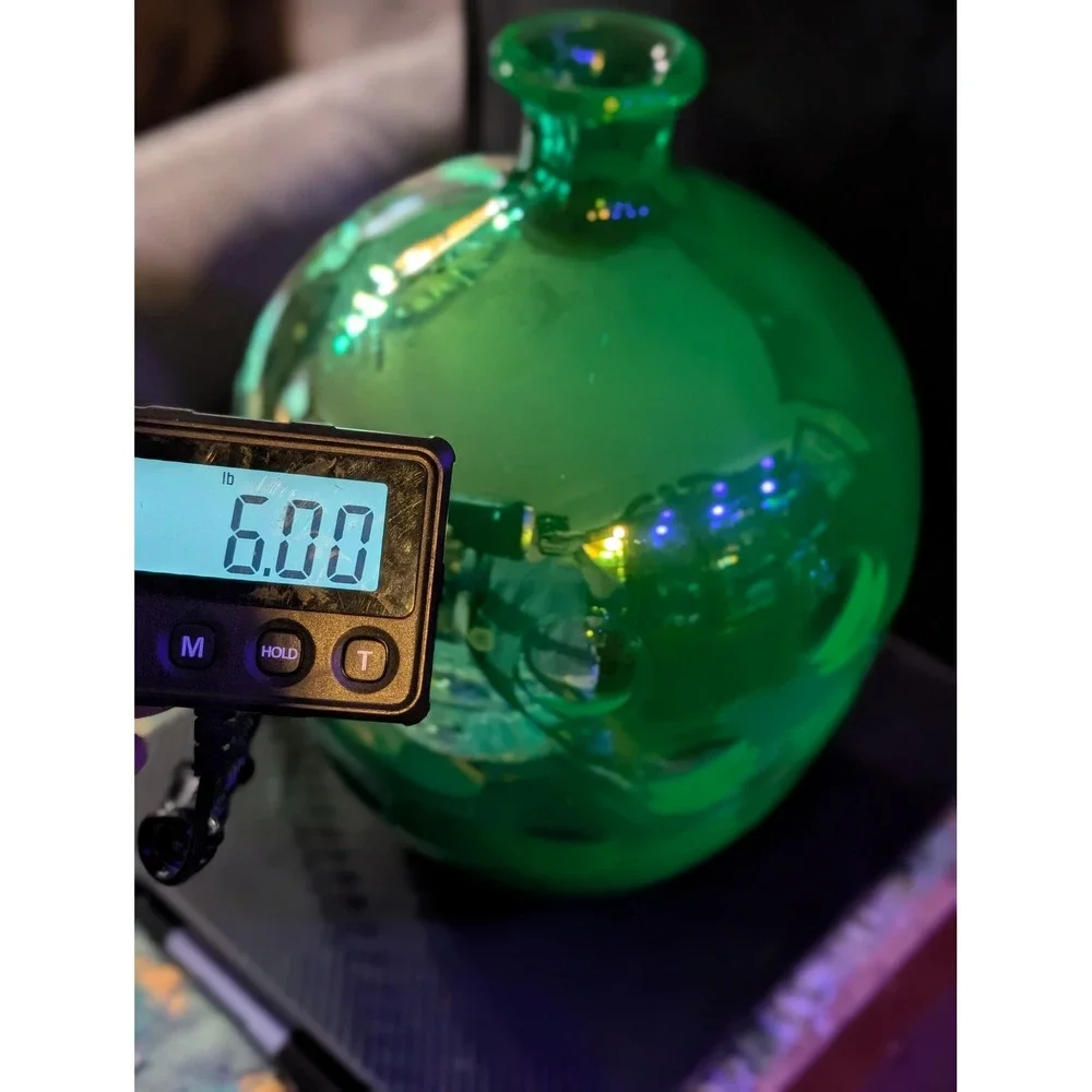 Vintage Uranium Mercury Emerald Green Blown Glass‎ Dimpled Vase MCM Decor 11.5